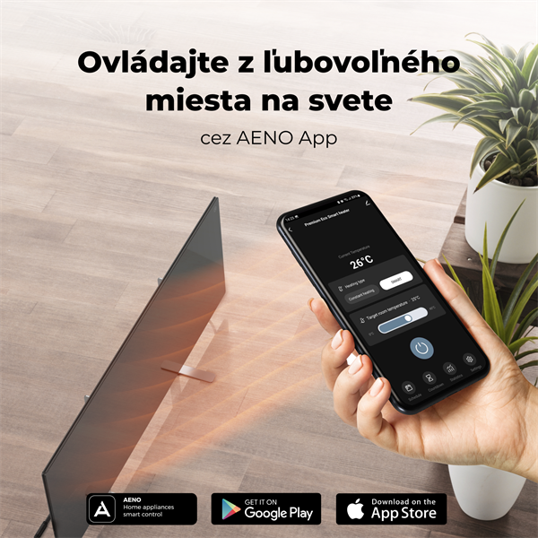 AENO AGH2S Premium Eco Smart Ohrievač čierny, WI-FI, max 700W, Infra 