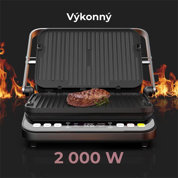 AENO Elektrický gril EG5, 2000W, 6 režimov ohrevu, uhol otvorenia -180°, Regulácia teploty, Casovac 