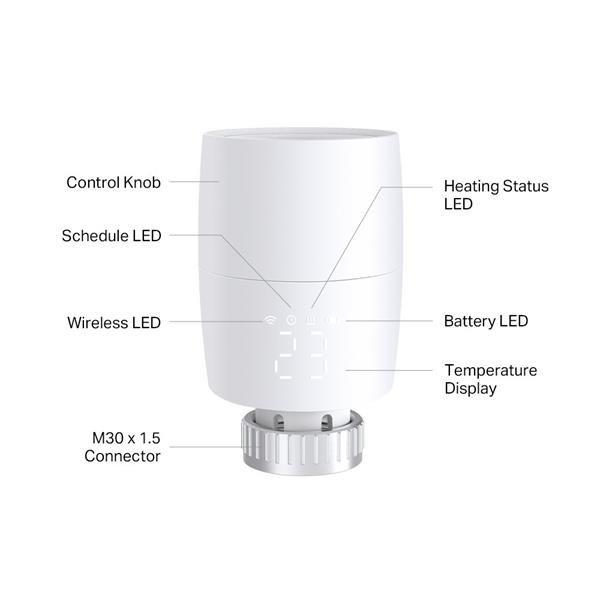 Kasa Smart Thermostatic Radiator Valve SPEC: 1 x Thermostat, 868 MHz, battery powered(2*AA), 5-30? temperature control,  