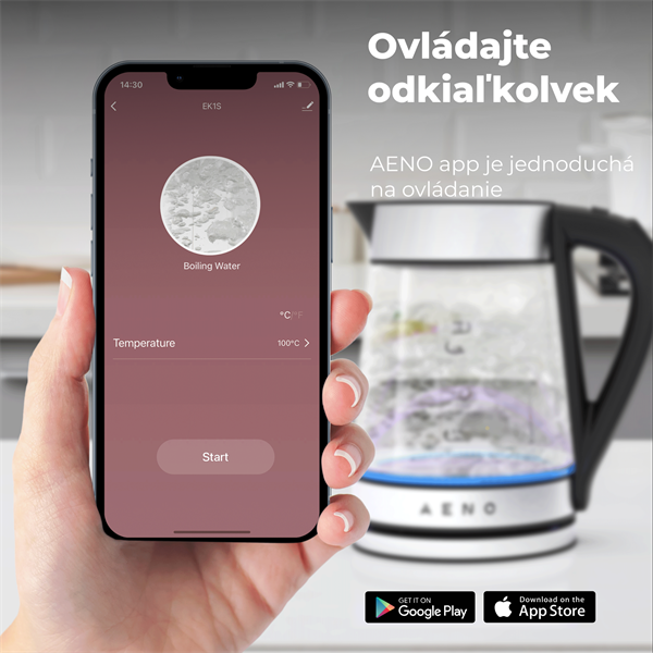 AENO Rychlovarná smart kanvica EK1S NEREZ - 220-240V~, 50/60Hz, 1850-2200W, Strix, 1.15Kg 