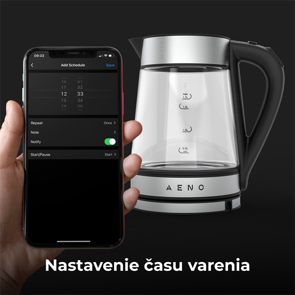 AENO Rychlovarná smart kanvica EK1S NEREZ - 220-240V~, 50/60Hz, 1850-2200W, Strix, 1.15Kg 