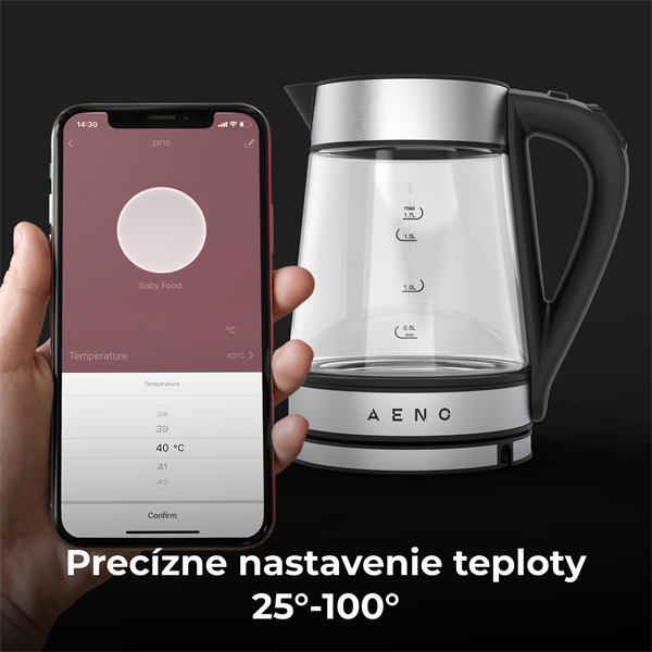 AENO Rychlovarná smart kanvica EK1S NEREZ - 220-240V~, 50/60Hz, 1850-2200W, Strix, 1.15Kg 