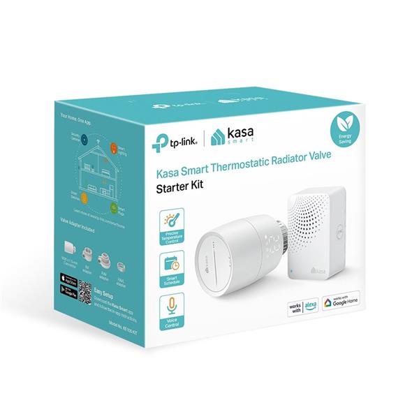 Kasa Smart Thermostatic Radiator Valve Starter Kit SPEC: 1 x KH100 + 1 x KE100, 5-30? temperature control, M30*1.5mm con 