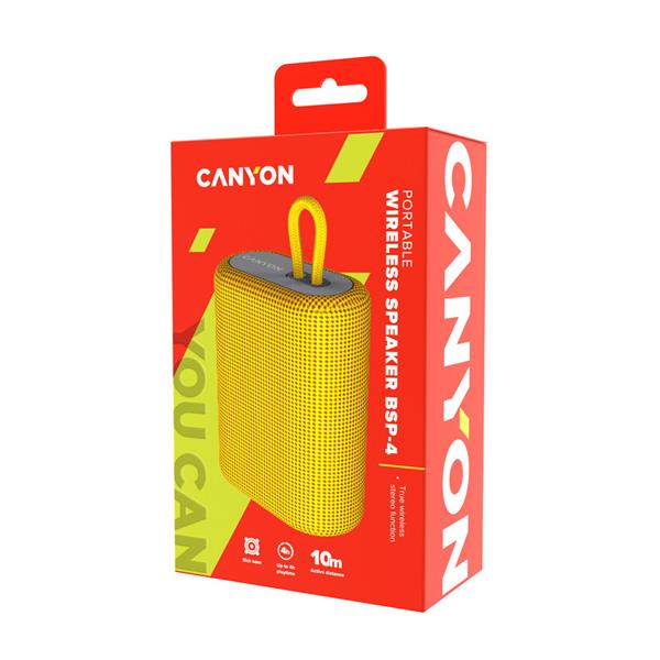 Canyon BSP-4, Bluetooth v 5.0 reproduktor, USB-C rýchle nabíjanie, TF Card, FM, žltý 