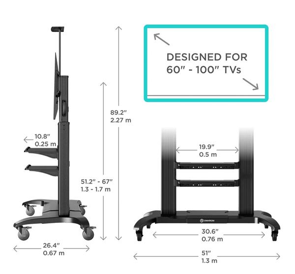 ONKRON TV mobilný stojan  pre 60 až 100" obrazovky do 136 kg, čierny 