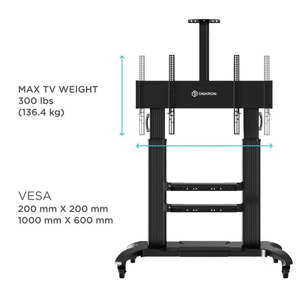 ONKRON TV mobilný stojan  pre 60 až 100" obrazovky do 136 kg, čierny 