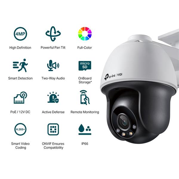 4MP Full-Color Pan/Tilt Network Camera SPEC:H.265+/H.265/H.264+/H.264, 1/3" Progressive Scan CMOS, Color/0.04 Lux@F1.6,  