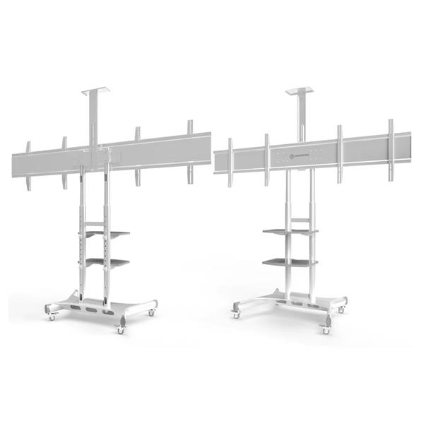 ONKRON DUAL TV mobilný stojan pre 2 ks 40-65" s policami, výškovo nastaviteľný, biely / 2 balenia 