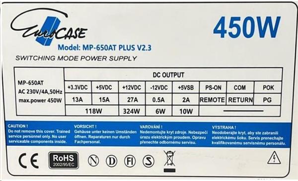 Eurocase 450W-ATX, 12cm ventilátor, bulk 