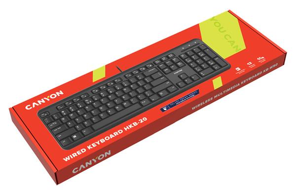 Canyon HKB-20, klávesnica, USB, séria Velvet Tread - tichá 104 kláv, 13 multimed., štíhla, čierna, SK/CZ 