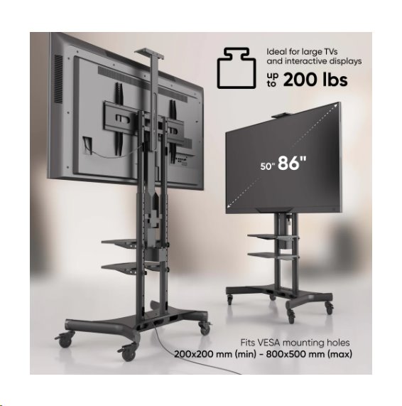 ONKRON Mobilný motorizovaný TV stojan s diaľkovým ovládaním,  50""- 86"" do 90 kg, TS1881 eLift VESA: 200x200 - 800x500  