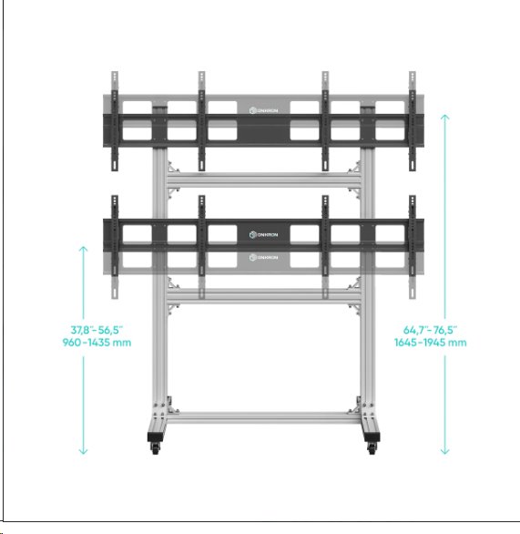 ONKRON voľne stojaci pohyblivý nástenný videostojan pre 4 obrazovky 40"-50" do 49,8 kg, strieborný 