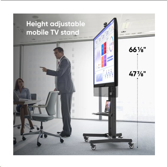 ONKRON TV mobilný stojan pre 50 - 90" s policami, VESA 800x600 max, výškovo nastaviteľný, čierny 