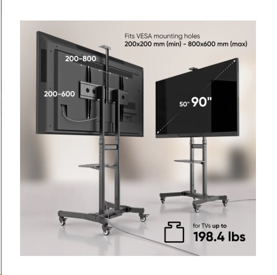 ONKRON TV mobilný stojan pre 50 - 90" s policami, VESA 800x600 max, výškovo nastaviteľný, čierny 