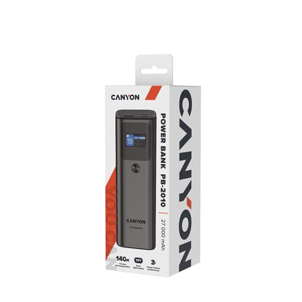 Canyon PB-2010, Powerbank, Li-Pol, 27.000 mAh, Digitálny displej, 2xUSB-C + 1xUSB-A, výkon 140W, nabíjanie notebookov! 