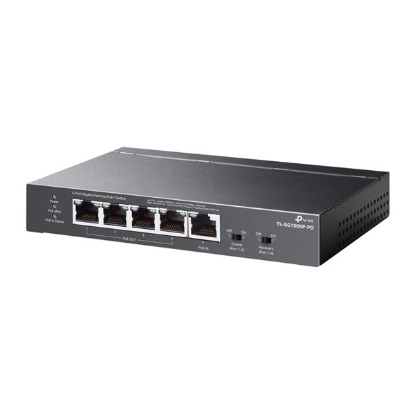 5-Port Gigabit Desktop Switch with 1-Port PoE++ In and 4-Port PoE+ Out PORT: 4× Gigabit PoE+ Out Ports, 1× Gigabit PoE++ 