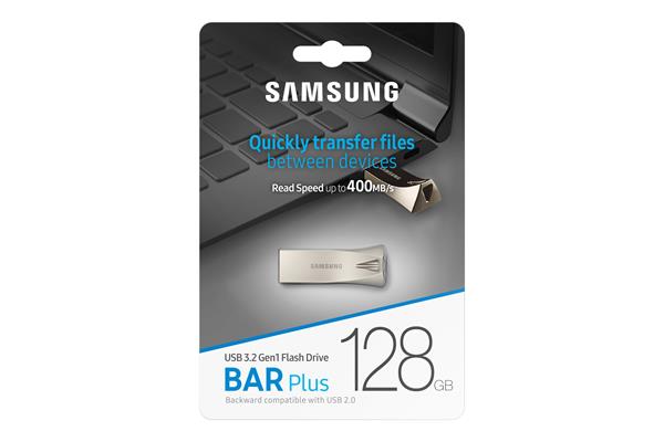 128 GB . USB 3.2 Flash Drive Samsung BAR Plus Champagne Silver 