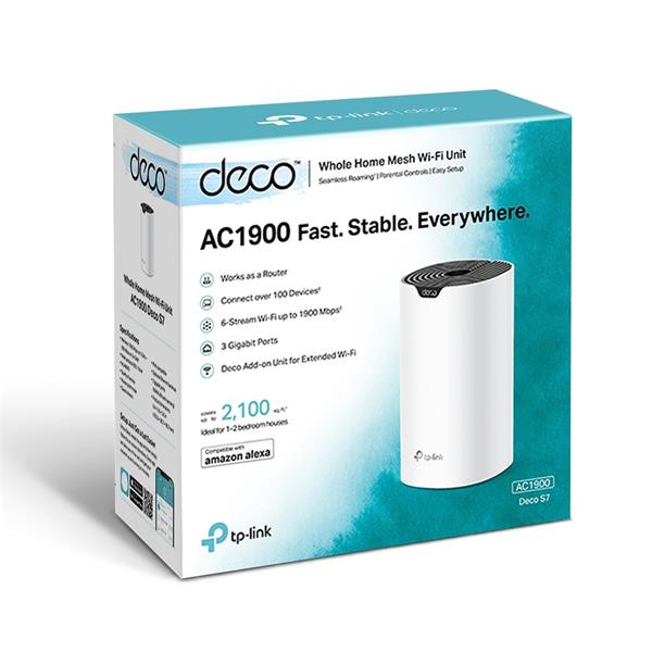 AC1900 Whole Home Mesh Wi-Fi Unit SPEED: 600 Mbps at 2.4 GHz +1300 Mbps at 5 GHz SEPC: 3× Internal Antennas, 3× Gigabit  