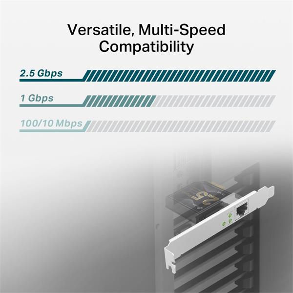 2.5 Gigabit PCI Express Network Adapter SPEC: PCIe 2.1 ×1 FATURE: Support 2.5/1 Gbps and 100 Mbps Network Standards 