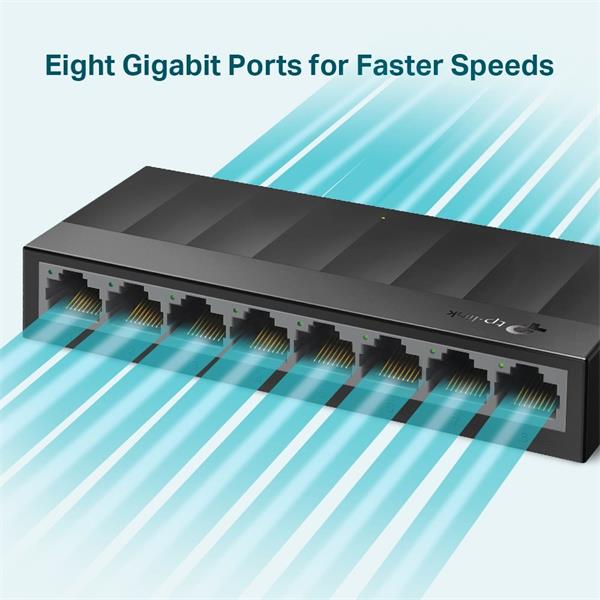 LiteWave 8-Port Gigabit Desktop Switch  PORT: 8× Gigabit RJ45 Ports SPEC: Desktop Plastic Case FEATURE: Plug and Play 