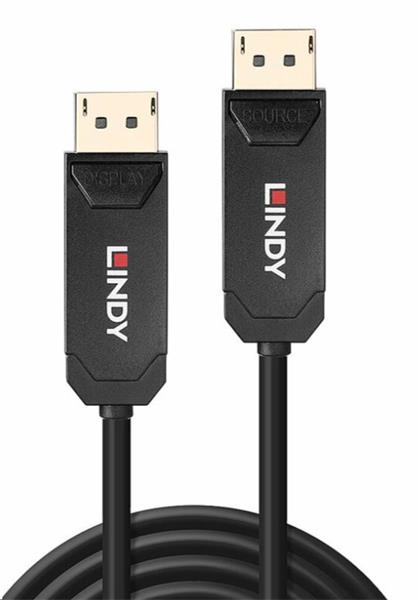 Lindy DisplayPort M/M 30m, 8K@60Hz, DP v2.0, 40Gbit/s, UHBR10, čierny, jednosmerný, aktívny, optický 