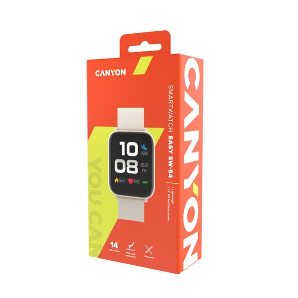 Canyon Easy SW-54, smart hodinky, štíhle, BT s app Canyon Life,  IP touchscreen 1.7´´,  IP68, 14 športov, biele 
