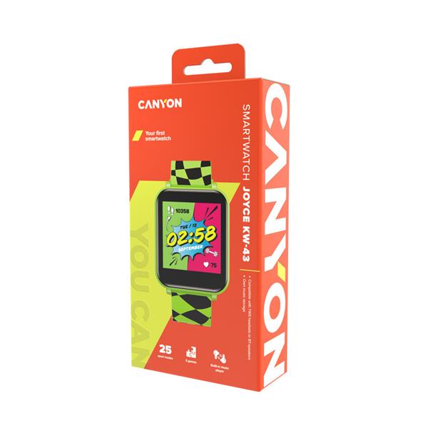 Canyon Joyce KW-43, smart hodinky pre mládež, IPS displej 1.54´´, IP67, Entertainment, hry, športy, notifikácie, zelené 