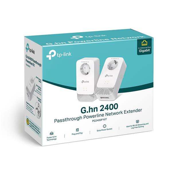 G.hn2400 Passthrough Powerline Kit SPEED: 1428 Mbps Powerline SPEC: Maxlinear CPU, G.hn, 2× Gigabit Ports FEATURE: Plug  