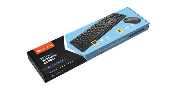Canyon SET-W20, Wireless bezdrôtové combo - multimed. klávesnica, US + opt. myš  800/1200/1600 dpi, čiern 