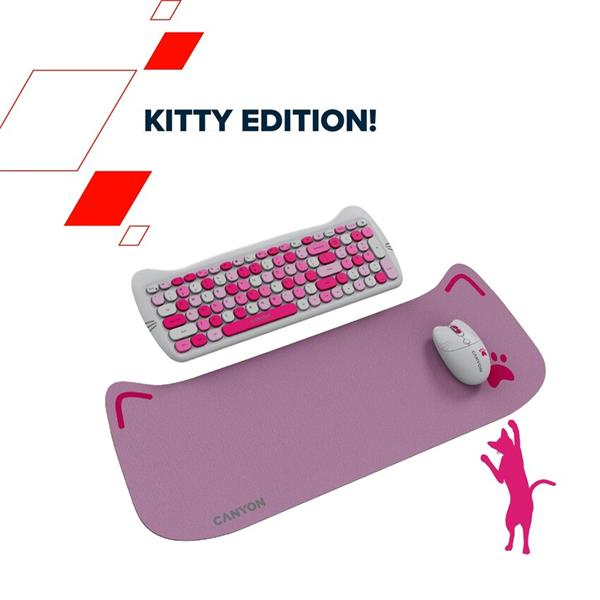 Canyon SET-W6, Kitty Edition, Wireless bezdrôtové combo - multimed. klávesnica, SK/CZ + opt. myš až 1600 dpi, ružová 