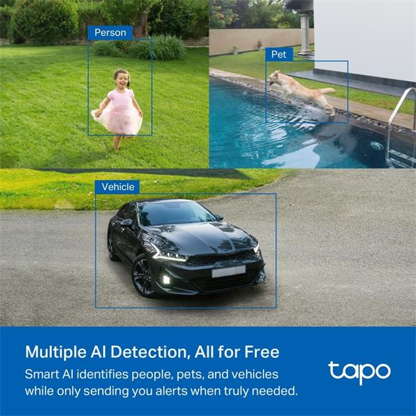 "Solar-Powered Security Camera Kit 1 × Tapo C425, 1 × Tapo A201 SPEC:2K QHD (2560x1440), 2.4 GHz, 10000mAh rechargeable  