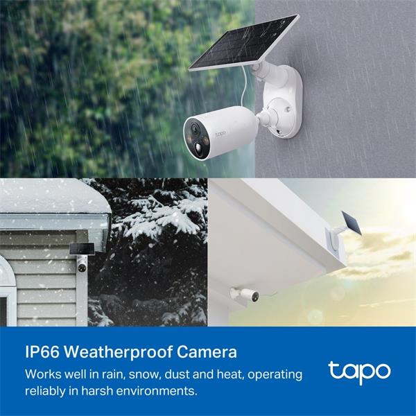 "Solar-Powered Security Camera Kit 1 × Tapo C425, 1 × Tapo A201 SPEC:2K QHD (2560x1440), 2.4 GHz, 10000mAh rechargeable  