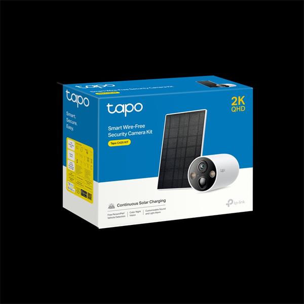 "Solar-Powered Security Camera Kit 1 × Tapo C425, 1 × Tapo A201 SPEC:2K QHD (2560x1440), 2.4 GHz, 10000mAh rechargeable  