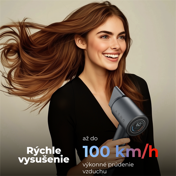AENO vysovýkonný sušič vlasov HD3 v 100km/h, NTC senzor, 1500W, ionizátor,3rýchlosti, 5 trysiek, cest. taška 