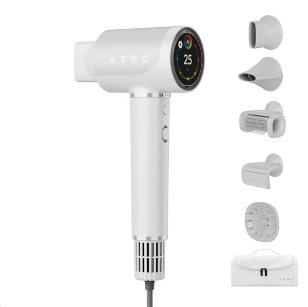 AENO AI ProDryer Fén HD5 biely, 100km/h, Hlasové ovl., ionizátor, AI, NTC, Gravity/Infra senzor, 67 dB, LED 