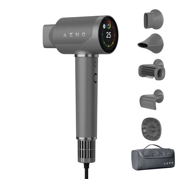 AENO AI ProDryer Fén HD5 šedý, 100km/h, Hlasové ovl., ionizátor, AI, NTC, Gravity/Infra senzor, 67 dB, LED 