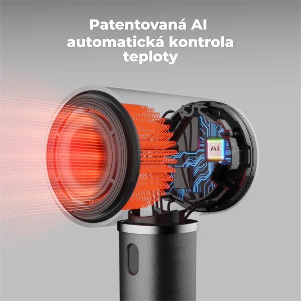 AENO AI ProDryer Fén HD5 šedý, 100km/h, Hlasové ovl., ionizátor, AI, NTC, Gravity/Infra senzor, 67 dB, LED 