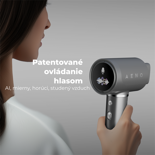 AENO AI ProDryer Fén HD5 šedý, 100km/h, Hlasové ovl., ionizátor, AI, NTC, Gravity/Infra senzor, 67 dB, LED 