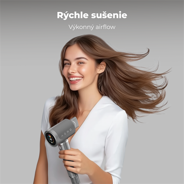 AENO AI ProDryer Fén HD5 šedý, 100km/h, Hlasové ovl., ionizátor, AI, NTC, Gravity/Infra senzor, 67 dB, LED 