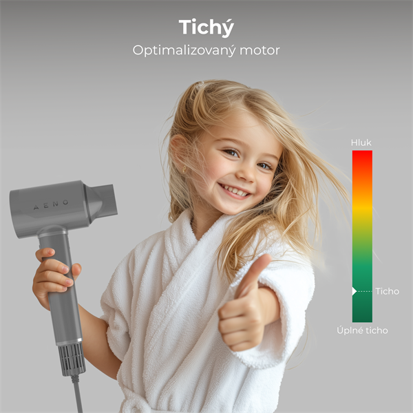 AENO AI ProDryer Fén HD5 šedý, 100km/h, Hlasové ovl., ionizátor, AI, NTC, Gravity/Infra senzor, 67 dB, LED 