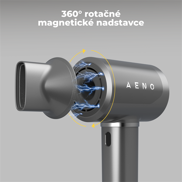AENO AI ProDryer Fén HD5 šedý, 100km/h, Hlasové ovl., ionizátor, AI, NTC, Gravity/Infra senzor, 67 dB, LED 