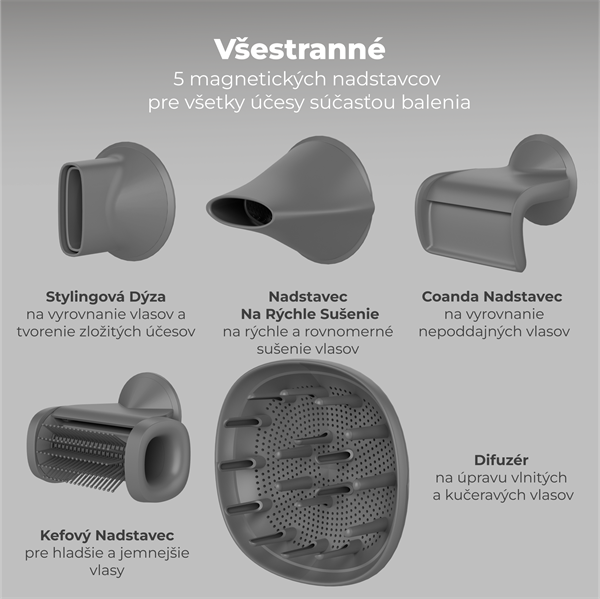 AENO AI ProDryer Fén HD5 šedý, 100km/h, Hlasové ovl., ionizátor, AI, NTC, Gravity/Infra senzor, 67 dB, LED 