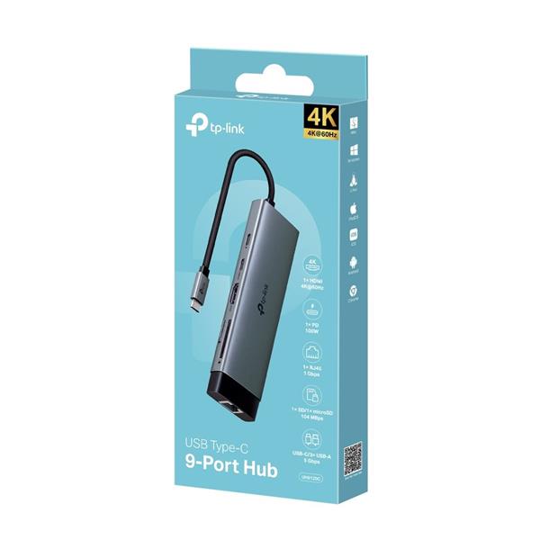 USB Type-C 9-Port Hub SPEC: 1 × USB-C Connector,1 × HDMI 4K 60Hz Port,1 × USB-C PD 100W Port,1 × RJ45 1000Mbps Port,1 ×  