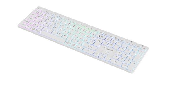Canyon HKB-W11, 2v1 bezdrôtová klávesnica, vodeodolná, 12 multim. kláves, RGB podsv, plnoh. veľkosť, štíhla, SK/CZ, biel 