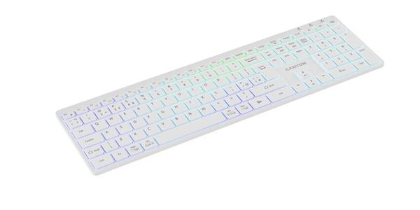Canyon HKB-W11, 2v1 bezdrôtová klávesnica, vodeodolná, 12 multim. kláves, RGB podsv, plnoh. veľkosť, štíhla, SK/CZ, biel 