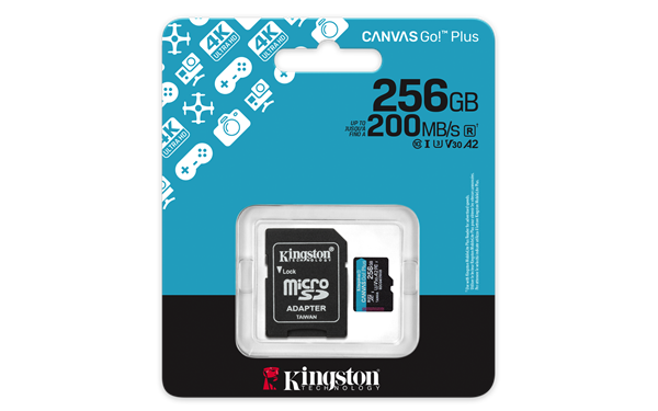 256 GB . microSDXC karta Kingston Canvas Go Plus Gen4 + adaptér ( r200MB/s, w160MB/s ) 