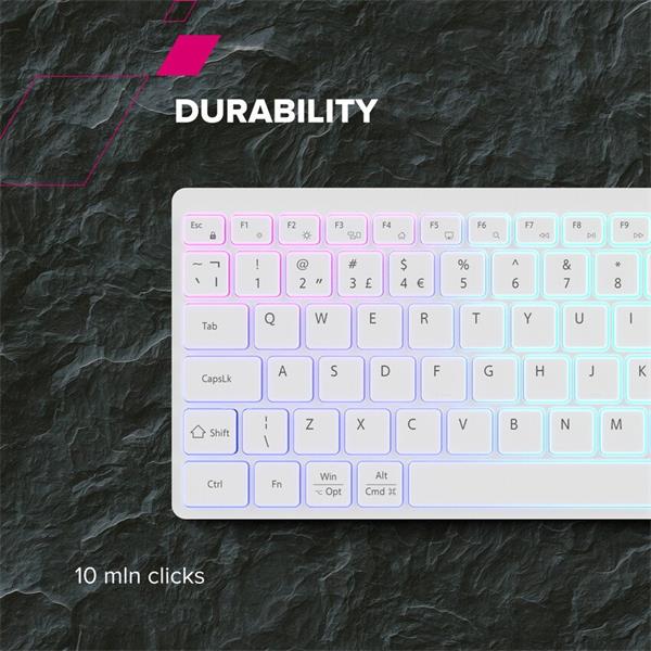 Canyon HKB-W11, 2v1 bezdrôtová klávesnica, vodeodolná, 12 multim. kláves, RGB podsv, plnoh. veľkosť, štíhla, SK/CZ, biel 