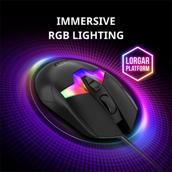 Lorgar MSP80, profi herná myš, 8 progr. tlač., senzor Pixart PAW3395, 26.000 DPI, režim podsv. RGB, čierna 