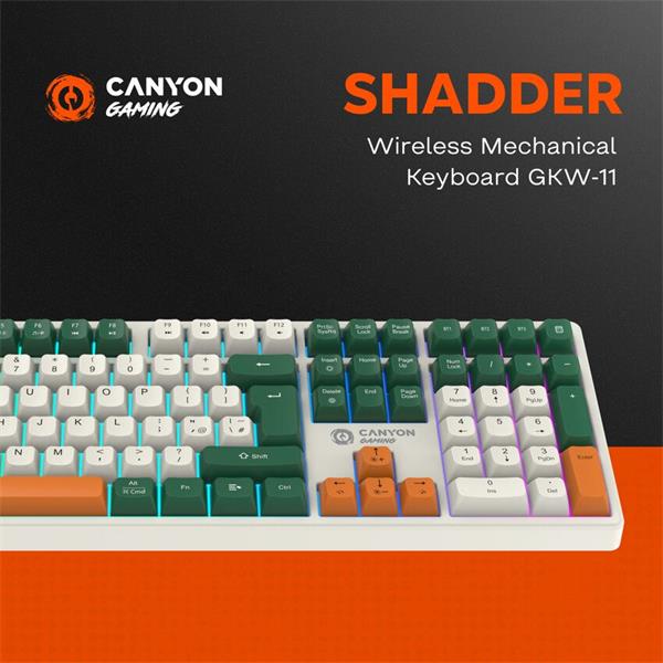Canyon GKW-11, Shadder, 3v1 bezdrôtová herná klávesnica, lineárna, mech. spínače, tichá, 19 režimov podsvietenia, CZ/SK 