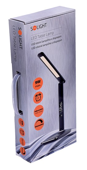 Solight LED stolná lampička s displejom, 9W, voľba teploty svetla, koža, čierna 